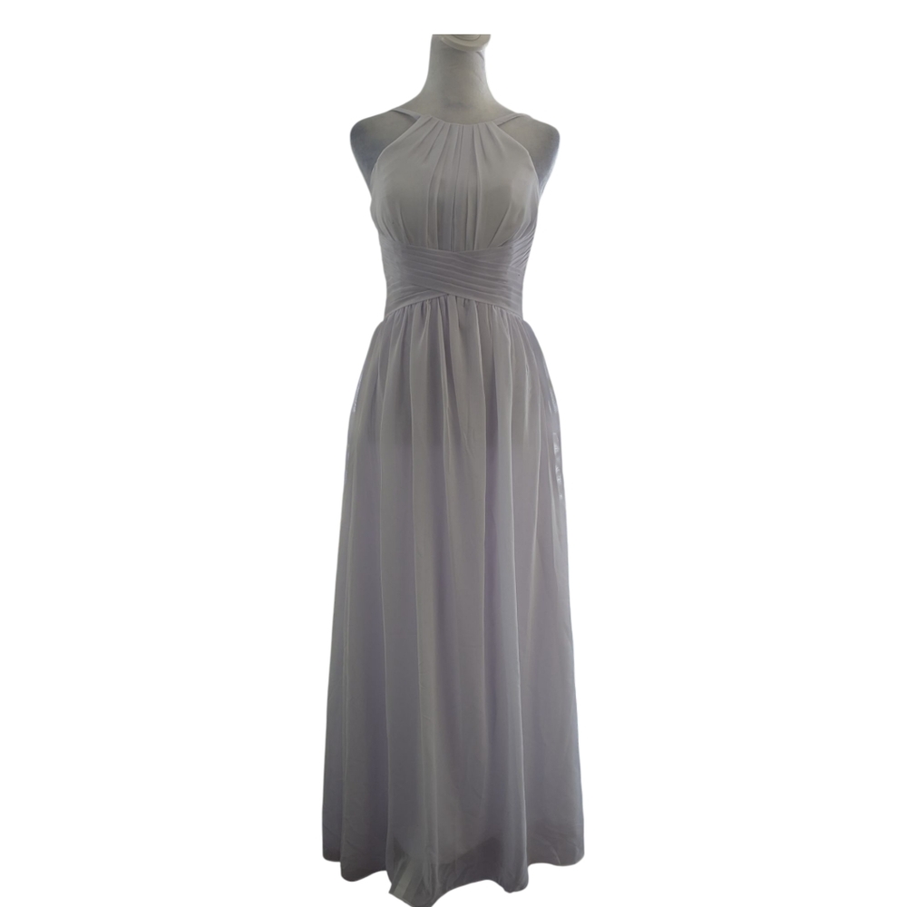 VNAIX Size 0 Blush white Chiffon Prom Bridesmaid Dress Halter Neck, Corset Back